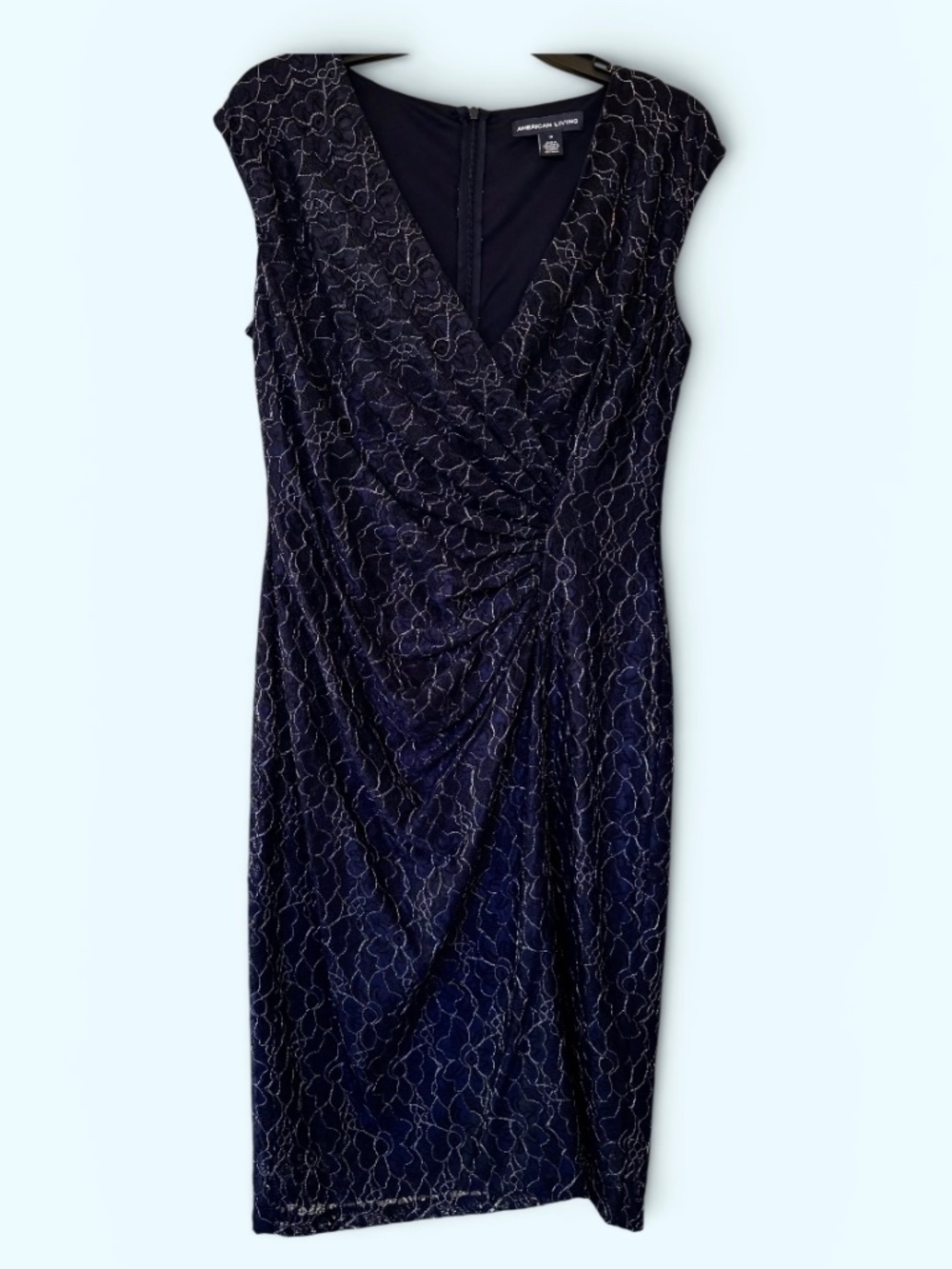 American Living Navy & Silver Metallic Lace Dress – Size 10